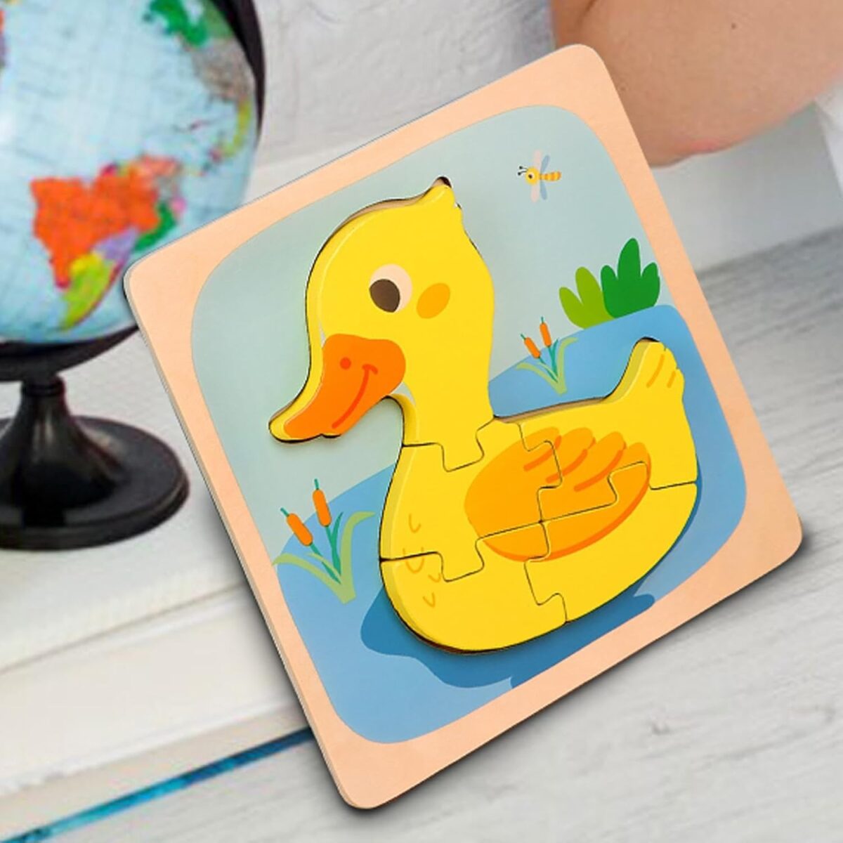 Puzzle Montessori din Lemn pentru Copii, Embo, 3D, 0-3 Ani, Model Ratusca, Educativ, Intuitiv, Creativ, 5 Piese, 15x15x0.5 cm, Multicolor - imagine 8