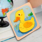 Puzzle Montessori din Lemn pentru Copii, Embo, 3D, 0-3 Ani, Model Ratusca, Educativ, Intuitiv, Creativ, 5 Piese, 15x15x0.5 cm, Multicolor - imagine 8