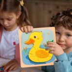 Puzzle Montessori din Lemn pentru Copii, Embo, 3D, 0-3 Ani, Model Ratusca, Educativ, Intuitiv, Creativ, 5 Piese, 15x15x0.5 cm, Multicolor - imagine 9