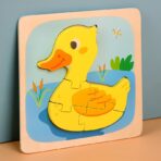 Puzzle Montessori din Lemn pentru Copii, Embo, 3D, 0-3 Ani, Model Ratusca, Educativ, Intuitiv, Creativ, 5 Piese, 15x15x0.5 cm, Multicolor - imagine 10