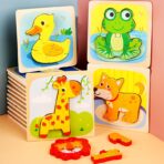 Puzzle Montessori din Lemn pentru Copii, Embo, 3D, 0-3 Ani, Model Ratusca, Educativ, Intuitiv, Creativ, 5 Piese, 15x15x0.5 cm, Multicolor - imagine 13