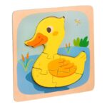 Puzzle Montessori din Lemn pentru Copii, Embo, 3D, 0-3 Ani, Model Ratusca, Educativ, Intuitiv, Creativ, 5 Piese, 15x15x0.5 cm, Multicolor