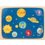 Puzzle Montessori din Lemn pentru Copii, Embo, 3D, 0-3 Ani, Model Sistemul Solar, Educativ, Intuitiv, Creativ, 9 Piese, 30x22.5x0.8 cm, Multicolor