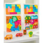 Puzzle Montessori din Lemn pentru Copii, Embo, Tip Tetris 2in1 +3 Ani, cu Animale Marine Colorate 3D, Educativ, Intuitiv, Creativ, 21 de Piese, 28.5x17x1.2 cm, Multicolor - imagine 6
