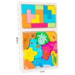 Puzzle Montessori din Lemn pentru Copii, Embo, Tip Tetris 2in1 +3 Ani, cu Animale Marine Colorate 3D, Educativ, Intuitiv, Creativ, 21 de Piese, 28.5x17x1.2 cm, Multicolor - imagine 7