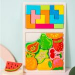Puzzle Montessori din Lemn pentru Copii, Embo, Tip Tetris 2in1 +3 Ani, cu Fructe Colorate 3D, Educativ, Intuitiv, Creativ, 21 de Piese, 28.5x17x1.2 cm, Multicolor - imagine 8