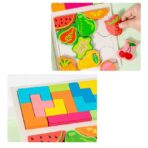 Puzzle Montessori din Lemn pentru Copii, Embo, Tip Tetris 2in1 +3 Ani, cu Fructe Colorate 3D, Educativ, Intuitiv, Creativ, 21 de Piese, 28.5x17x1.2 cm, Multicolor - imagine 9
