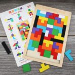 Puzzle Montessori, Embo, din Lemn, Tip Tetris, +36 Luni, Forme Neregulate, 40 Piese, 26.5 x 17.7 cm, Multicolor - imagine 12
