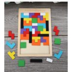 Puzzle Montessori, Embo, din Lemn, Tip Tetris, +36 Luni, Forme Neregulate, 40 Piese, 26.5 x 17.7 cm, Multicolor