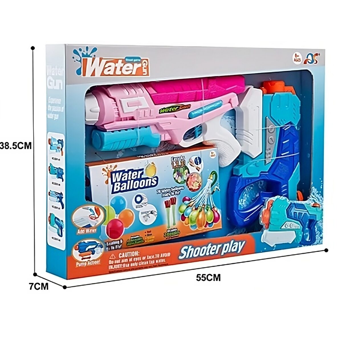 Set 2x Pistol cu Apa pentru Copii, Embo, 6ani+, cu baloane de apa, Albastru + Roz, 1x 600 ML +  1x 550 ML - imagine 2