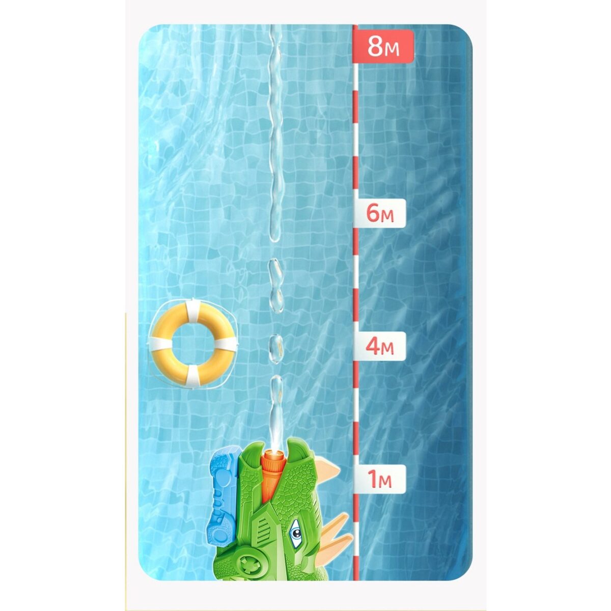 Pistol cu Apa pentru Copii, Rezervor, Pentru Piscina/Plaja, Embo, 6ani+, Triceratops, 3 duze, Verde, 1330ML - imagine 4