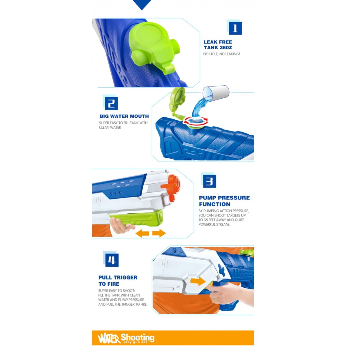 Pistol cu Apa pentru Copii, Rezervor, Pentru Piscina/Plaja, Embo, 6ani+,  Multicolor, 1200ML - imagine 7