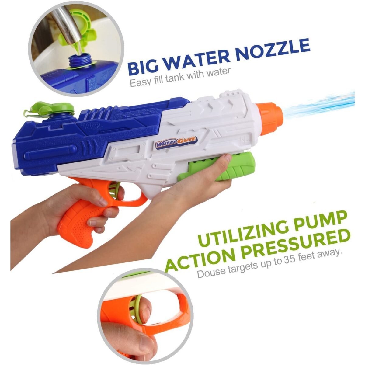 Set 2x Pistol cu Apa pentru Copii, Rezervor, Pentru Piscina/Plaja, Embo, 6ani+, Roz + Albastru, 1200 ML - imagine 3
