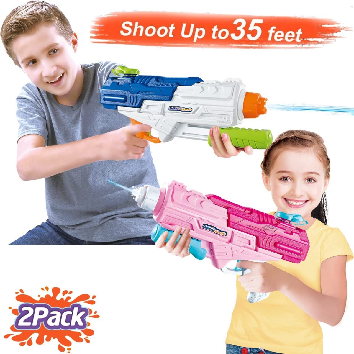 Set 2x Pistol cu Apa pentru Copii, Rezervor, Pentru Piscina/Plaja, Embo, 6ani+, Roz + Albastru, 1200 ML - imagine 6