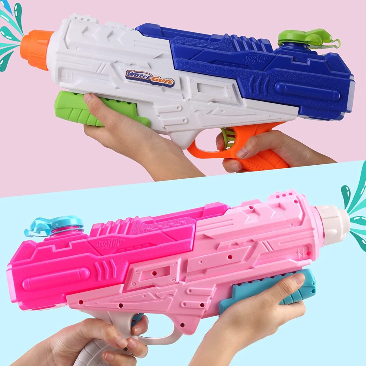 Set 2x Pistol cu Apa pentru Copii, Rezervor, Pentru Piscina/Plaja, Embo, 6ani+, Roz + Albastru, 1200 ML - imagine 7