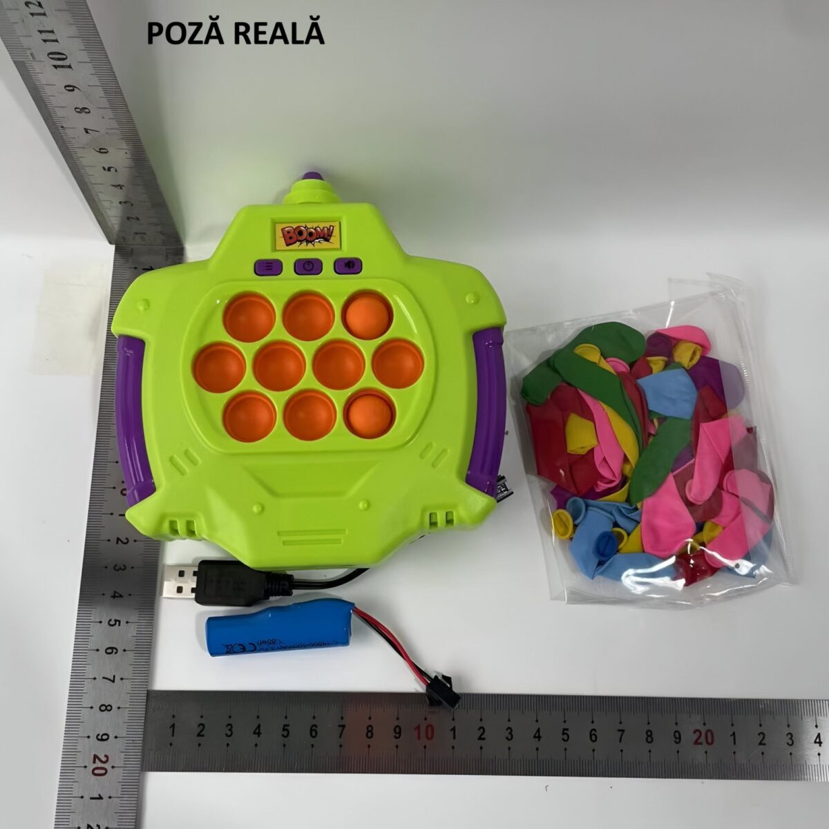 Joc Pop-It Antistres, Embo, Electronic, 50 de Baloane, Muzica, 2 Moduri de Joc, Nivel Maxim 200, 14.5x13.5x5.7cm, Verde - imagine 2