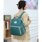 Rucsac Multifunctional pentru Mamici, Embo, cu Patut Pliabil si Baza de Schimbat, Rezistent la Apa, Capacitate Mare, Usor, Compartimente Multiple, Buzunar Termic pentru Lapte, 42 x 32 x 22 cm, Verde - imagine 2