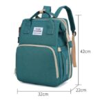 Rucsac Multifunctional pentru Mamici, Embo, cu Patut Pliabil si Baza de Schimbat, Rezistent la Apa, Capacitate Mare, Usor, Compartimente Multiple, Buzunar Termic pentru Lapte, 42 x 32 x 22 cm, Verde - imagine 3