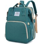 Rucsac Multifunctional pentru Mamici, Embo, cu Patut Pliabil si Baza de Schimbat, Rezistent la Apa, Capacitate Mare, Usor, Compartimente Multiple, Buzunar Termic pentru Lapte, 42 x 32 x 22 cm, Verde - imagine 4