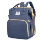 Rucsac Multifunctional pentru Mamici, Embo, cu Patut Pliabil si Baza de Schimbat, Rezistent la Apa, Capacitate Mare, Usor, Compartimente Multiple, Buzunar Termic pentru Lapte, 42 x 32 x 22 cm, Albastru Inchis - imagine 3