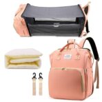 Rucsac Multifunctional pentru Mamici, Embo, cu Patut Pliabil si Baza de Schimbat, Rezistent la Apa, Capacitate Mare, Usor, Compartimente Multiple, Buzunar Termic pentru Lapte, 42 x 32 x 22 cm, Roz Pudra - imagine 3