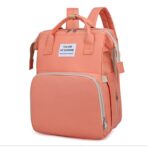 Rucsac Multifunctional pentru Mamici, Embo, cu Patut Pliabil si Baza de Schimbat, Rezistent la Apa, Capacitate Mare, Usor, Compartimente Multiple, Buzunar Termic pentru Lapte, 42 x 32 x 22 cm, Roz Pudra - imagine 5