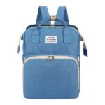 Rucsac Multifunctional pentru Mamici, Embo, cu Patut Pliabil si Baza de Schimbat, Rezistent la Apa, Capacitate Mare, Usor, Compartimente Multiple, Buzunar Termic pentru Lapte, 42 x 32 x 22 cm, Albastru Deschis