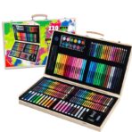 Set 220 Piese pentru Desen si Pictura, Embo, Tip Servieta din Lemn, Model Natur, 48 x 30 x 5 cm, Multicolor