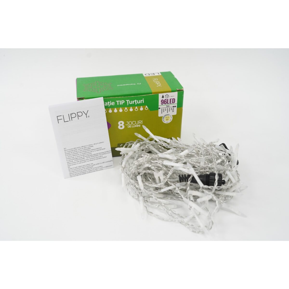 Sectiune Instalatie de Craciun Embo® Tip Turturi, 8 jocuri de lumini 3 m, 96 LED-uri, Interconectabila, Fir Transparent, Alb Cald, Atentie! nu contine alimentator - imagine 4