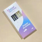 Set 6 Lumanari Lungi, Embo, din Parafina, 10 x 0.5 cm, Happy Birthday, Alb/Negru - imagine 3