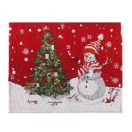 Servet de Masa, Embo, Model Om de Zapada si Bradul de Craciun, Tematica Craciun, Prosop pentru Masa, Bumbac si Fibre Sintetice, 43x33 cm, Rosu