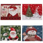 Servet de Masa, Embo, Model Om de Zapada si Ninsoare, Tematica Craciun, Prosop pentru Masa, Bumbac si Fibre Sintetice, 43x33 cm, Albastru - imagine 2