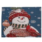 Servet de Masa, Embo, Model Om de Zapada si Ninsoare, Tematica Craciun, Prosop pentru Masa, Bumbac si Fibre Sintetice, 43x33 cm, Albastru
