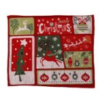 Servet de Masa, Embo, Model Ren, Brad si Globulete, Scris Merry Christmas, Tematica Craciun, Prosop pentru Masa, 47x33 cm, Bumbac si Fibre Sintetice, Rosu