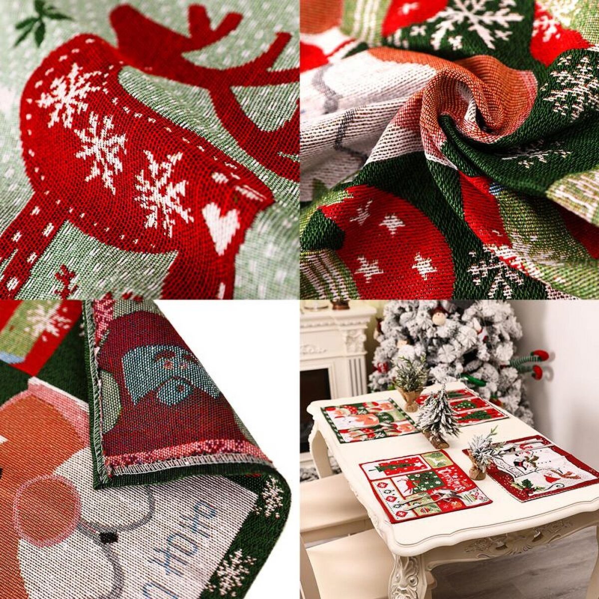 Servet de Masa, Embo, Model Ren si Globuri, Tematica Craciun, Prosop pentru Masa, 47x33 cm, Bumbac si Fibre Sintetice, Rosu - imagine 7