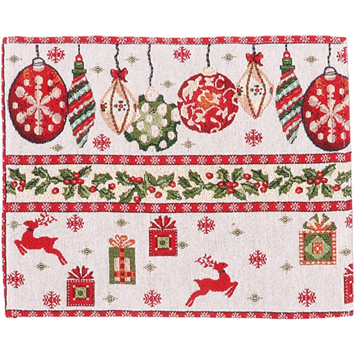 Servet pentru Masa, Embo, Model Globulete si Cadouri, Tematica Craciun, 43 x 34 cm, Rosu - imagine 3