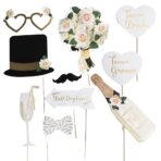 Set 10 Accesorii pentru Petrecere, Embo, Props pentru Coltul de Poze, Model Mire si Mireasa, Tematica Nunta, Multicolor