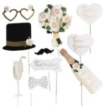 Set 10 Accesorii pentru Petrecere, Embo, Props pentru Coltul de Poze, Model Mire si Mireasa, Tematica Nunta, Multicolor