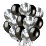 Set 10 Baloane din Latex Chrome, Embo, Model Party, 23 cm, Negru Argintiu, 2.2 g