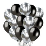 Set 10 Baloane din Latex Chrome, Embo, Model Party, 23 cm, Negru Argintiu, 2.2 g