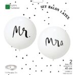 Set 2 Baloane din Latex, Embo, Tip Jumbo, Model Mr si Mrs, Tema Nunta, 45 cm, Alb - imagine 7