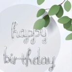 Set 10 Baloane din Folie Metalizata, Embo, Figurine Litere, Model Scris de Mana Happy Birthday, Tema Aniversare, 40 cm, Ambalaj Individual, Pai Inclus, Umflare cu Aer sau Heliu, Argintiu - imagine 2