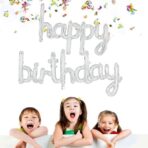 Set 10 Baloane din Folie Metalizata, Embo, Figurine Litere, Model Scris de Mana Happy Birthday, Tema Aniversare, 40 cm, Ambalaj Individual, Pai Inclus, Umflare cu Aer sau Heliu, Argintiu - imagine 4