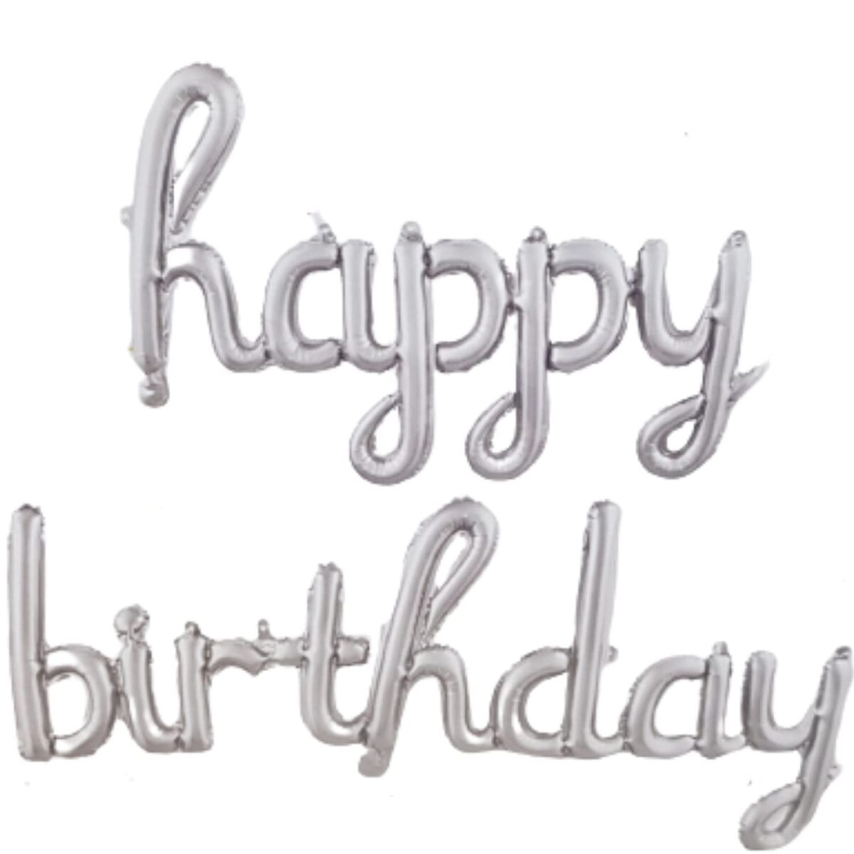 Set 10 Baloane din Folie Metalizata, Embo, Figurine Litere, Model Scris de Mana Happy Birthday, Tema Aniversare, 40 cm, Ambalaj Individual, Pai Inclus, Umflare cu Aer sau Heliu, Argintiu - imagine 5