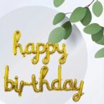 Set 10 Baloane din Folie Metalizata, Embo, Figurine Litere, Model Scris de Mana Happy Birthday, Tema Aniversare, 40 cm, Ambalaj Individual, Pai Inclus, Umflare cu Aer sau Heliu, Auriu - imagine 2
