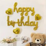 Set 10 Baloane din Folie Metalizata, Embo, Figurine Litere, Model Scris de Mana Happy Birthday, Tema Aniversare, 40 cm, Ambalaj Individual, Pai Inclus, Umflare cu Aer sau Heliu, Auriu - imagine 3