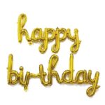 Set 10 Baloane din Folie Metalizata, Embo, Figurine Litere, Model Scris de Mana Happy Birthday, Tema Aniversare, 40 cm, Ambalaj Individual, Pai Inclus, Umflare cu Aer sau Heliu, Auriu