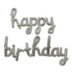 Set 10 Baloane din Folie Metalizata, Embo, Figurine Litere, Model Scris de Mana Happy Birthday, Tema Aniversare, 40 cm, Ambalaj Individual, Pai Inclus, Umflare cu Aer sau Heliu, Argintiu