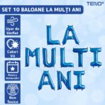 Set 10 Baloane din Folie Metalizata, Embo, Figurine Litere, Model La multi ani, Tema Aniversare, 40 cm, Ambalaj Individual, Pai Inclus,  Umflare cu Aer sau Heliu, Albastru - imagine 3