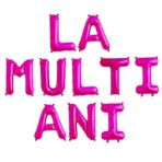 Set 10 Baloane din Folie Metalizata, Embo, Figurine Litere, Model La multi ani, Tema Aniversare, 40 cm, Ambalaj Individual, Pai Inclus,  Umflare cu Aer sau Heliu, Roz